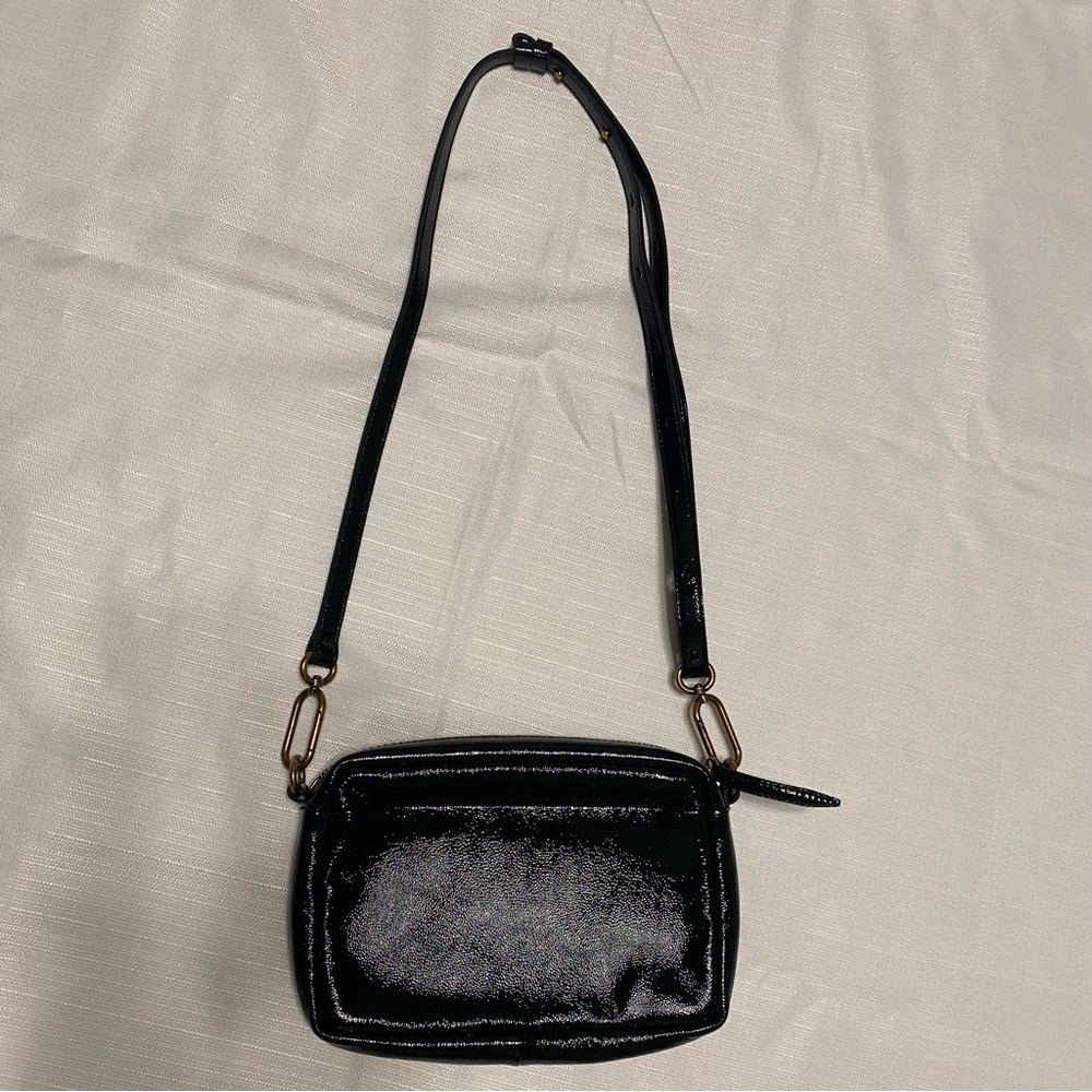 Madewell Black Patent Leather Crossbody Bag Adjustable Strap Minimalist